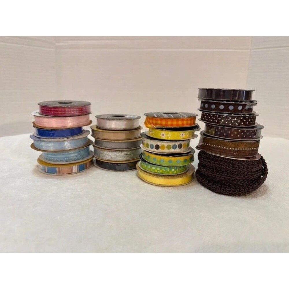 Crafting Ribbon 23 Spools *mostly new & unused* mixed lot asst colors & patterns